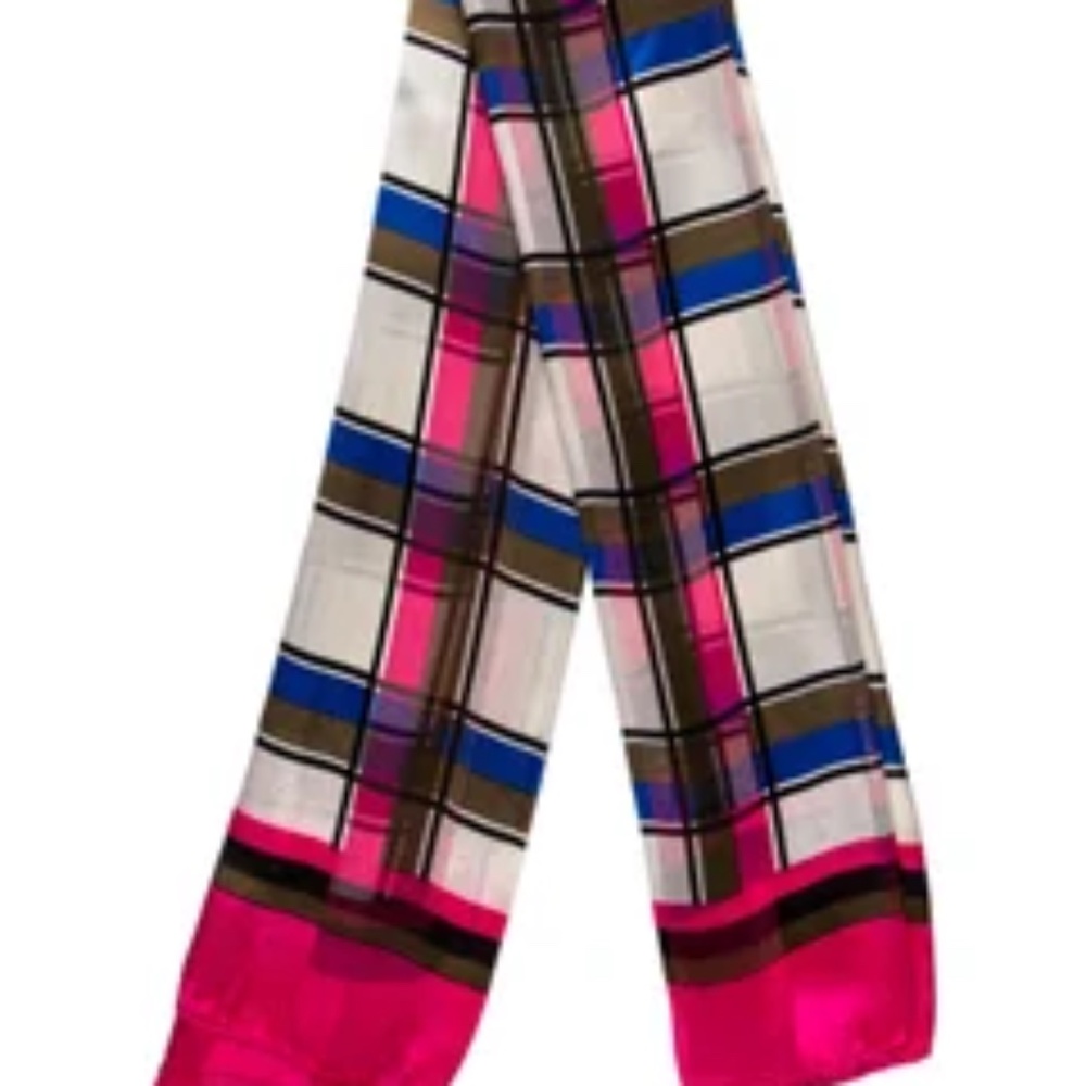 Yves Saint Laurent Silk Plaid Print Scarf